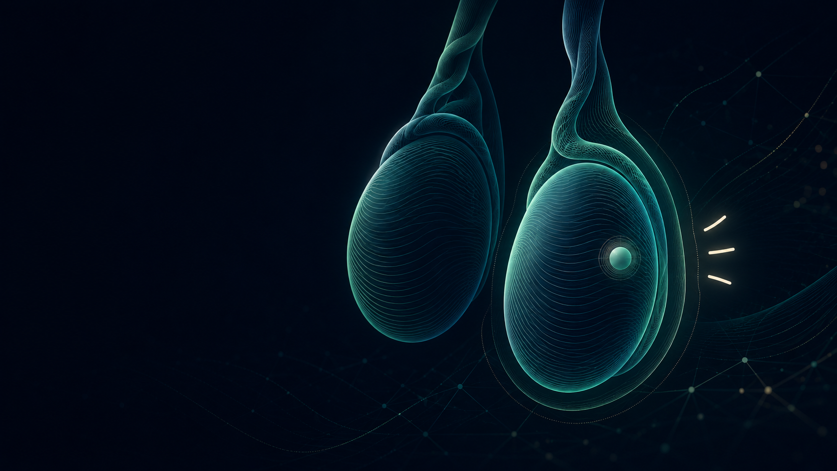 Abstract medical illustration representing testicular pain, lumps and swelling in relation to male fertility